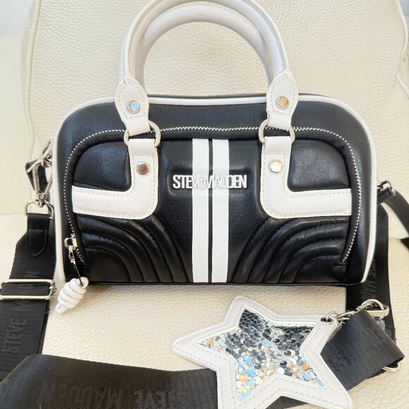 NWT STEVE MADDEN BJUNIEE SATCHEL CROSSBODY BAG BLACK PURSE - Picture 1 of 9